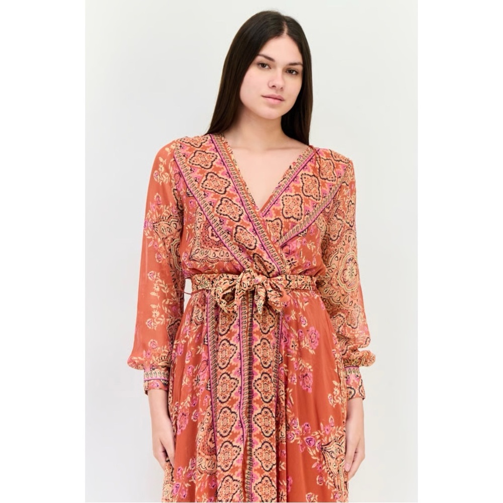 Spy Zone Exchange Bohemian Gypsy Faux Wrap Ethnic Print Maxi Dress Size XL - Picture 4 of 8